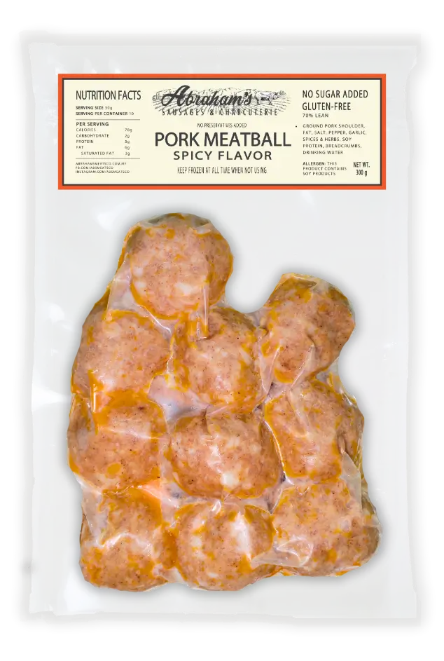 Abrahams Sausages  Meats Malaysia spicy pork meatball packaging artisanal