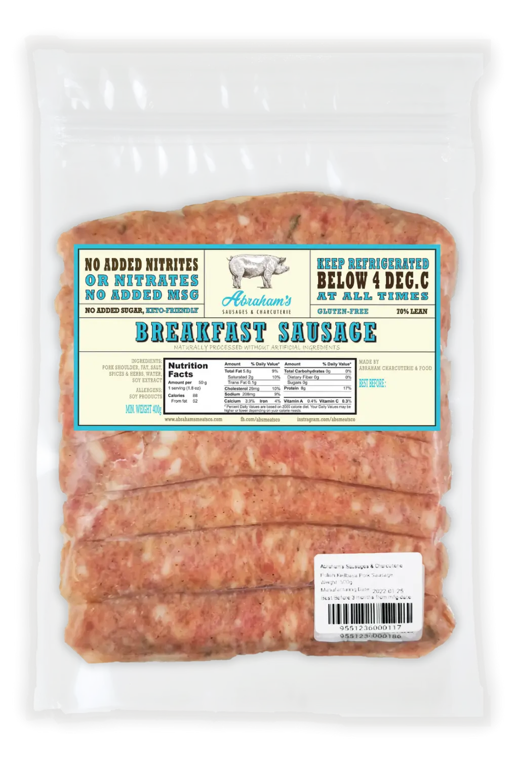 Abrahams Sausages  Meats Malaysia breakfast pork sausage packaging artisanal