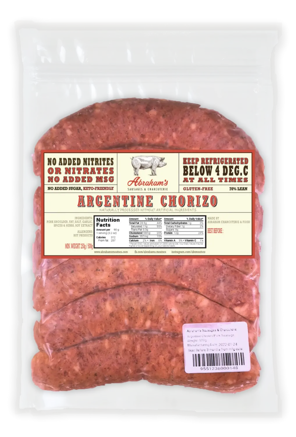 Abrahams Sausages  Meats Malaysia argentine chorizo pork sausage packaging artisanal
